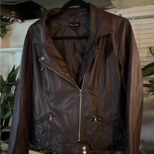 Faux Leather Jacket - Dark Brown